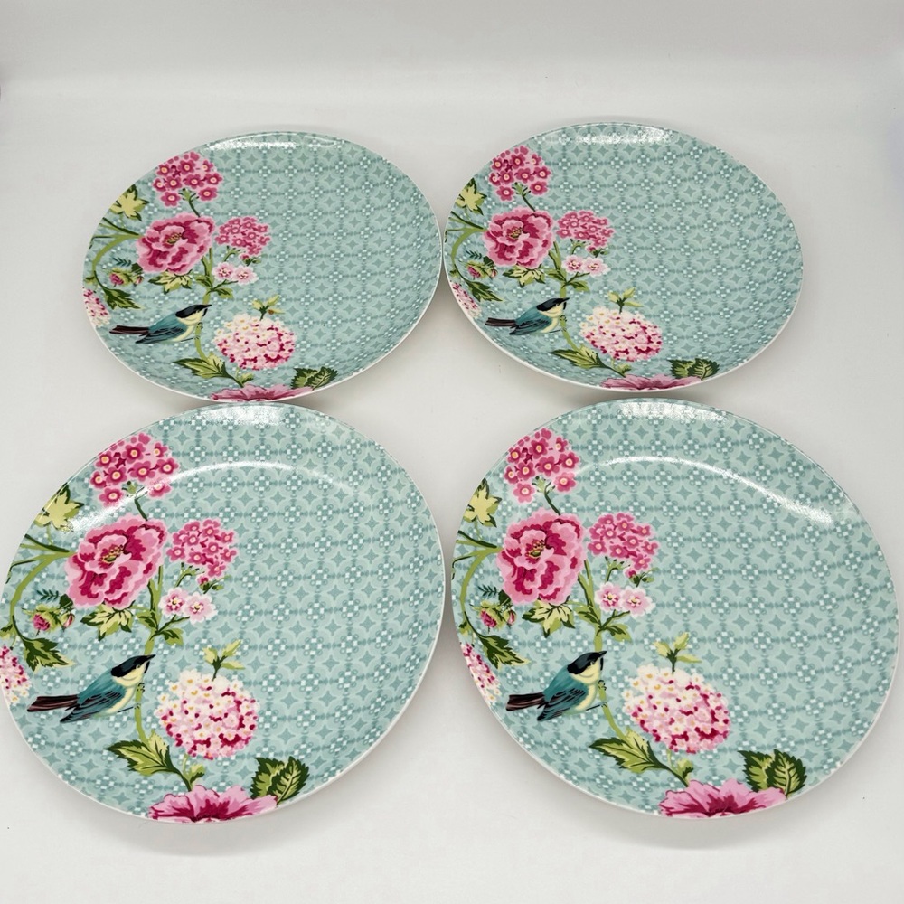 Blushing Birds Petit Four Blue dessert plates set of 4.